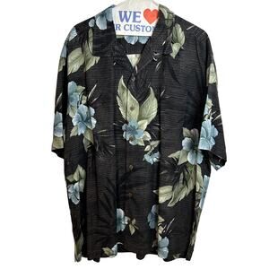 Tommy Bahama Silk Hawaiian Button Up Shirt Mens Size XL Blue Green Floral